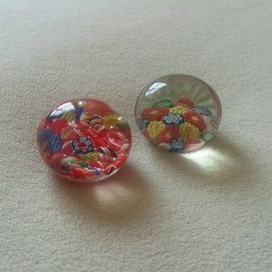Set of 2 Small VTG Millefiori Glass Paperweights